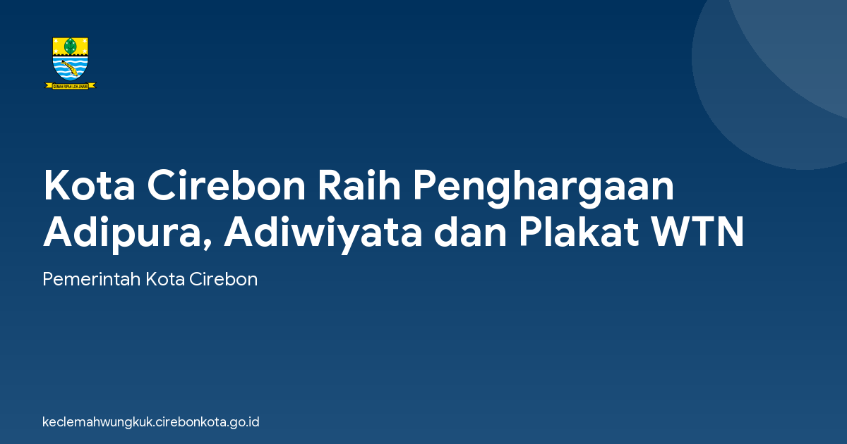 Kota Cirebon Raih Penghargaan Adipura, Adiwiyata dan Plakat WTN